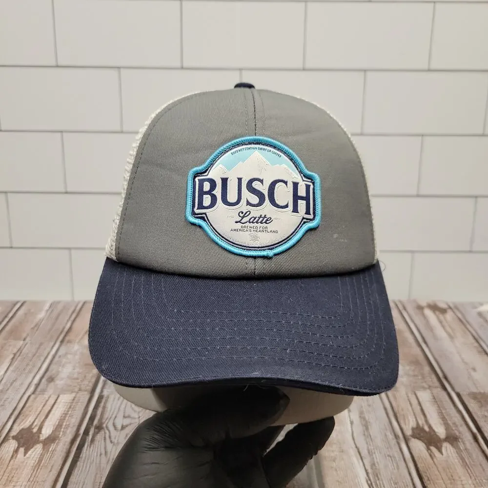Busch Latte Trucker Hat Gray Blue Mesh Snapback H3 Headwear Beer Cap